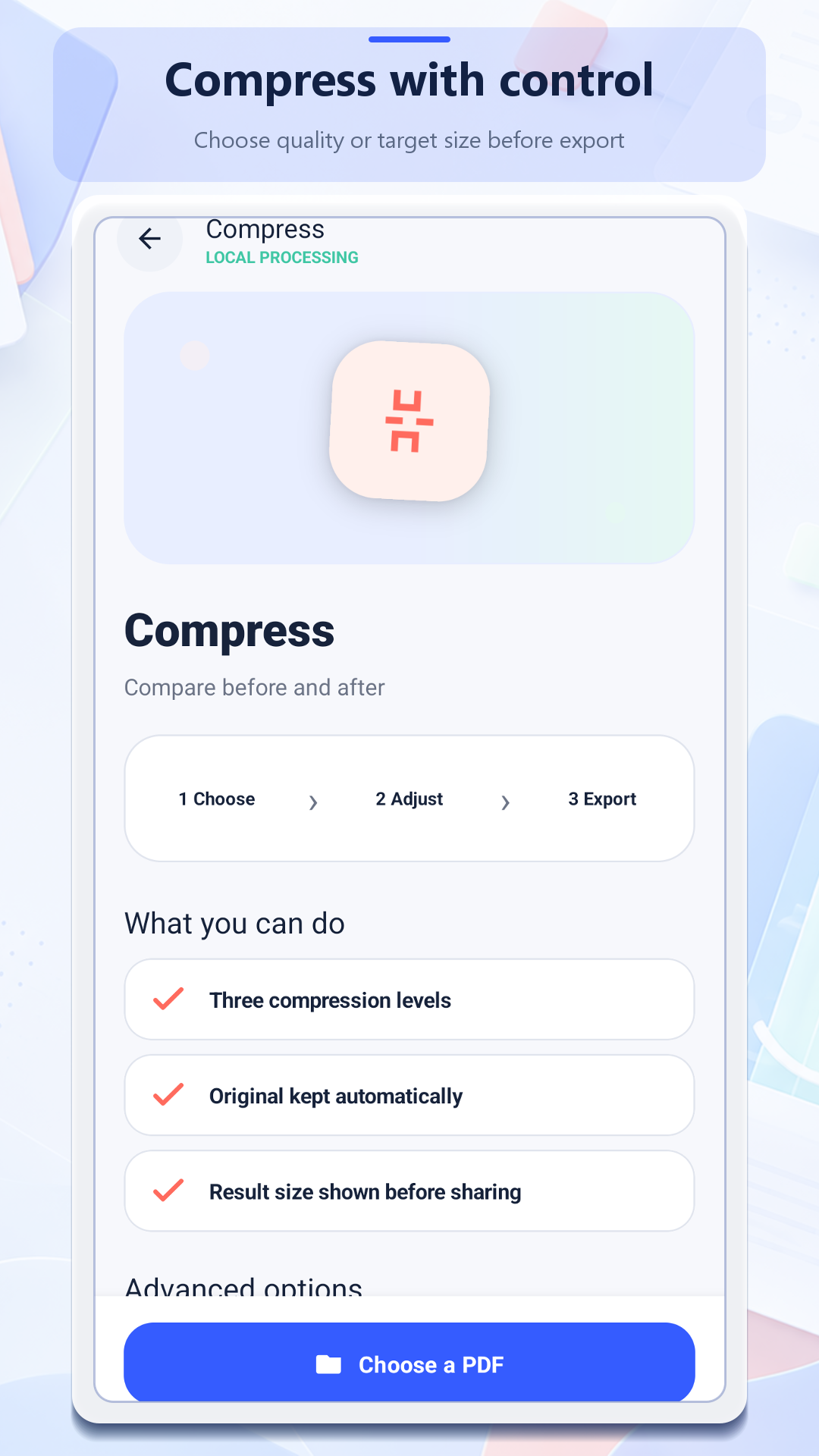 PDF compression options screen