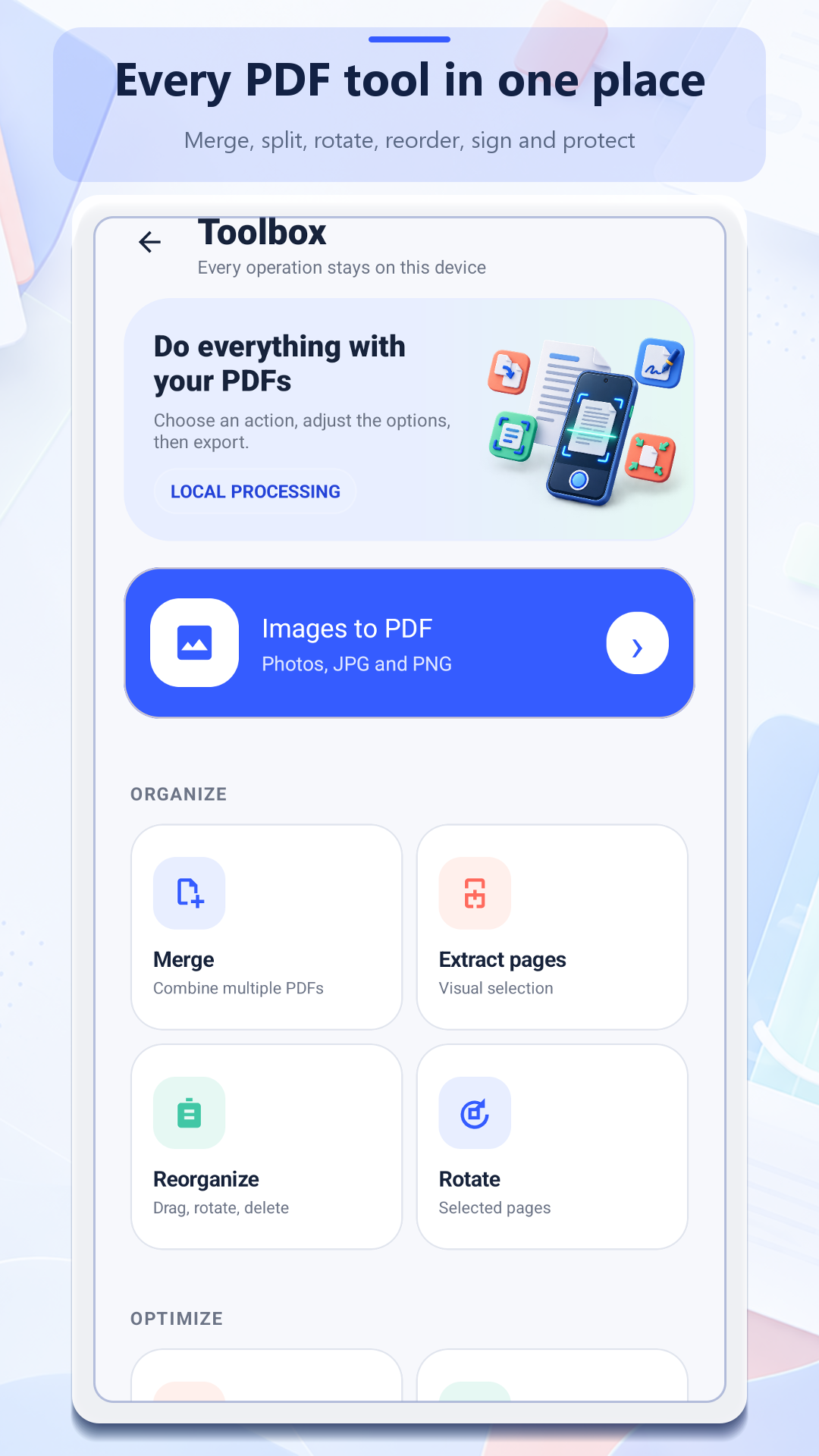 PDF toolbox screen